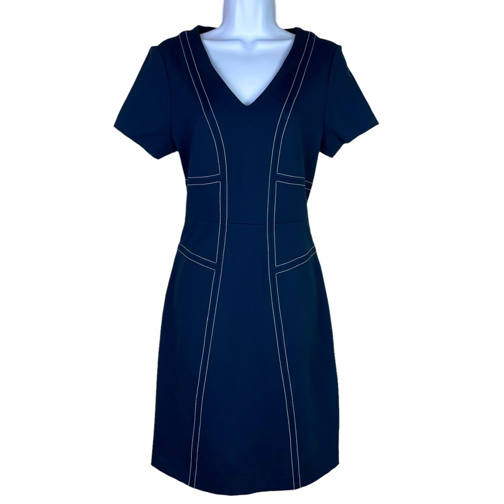 Brooks Brothers Red Fleece New Top Stitched Ponte Knit A-line Dress Navy Size S